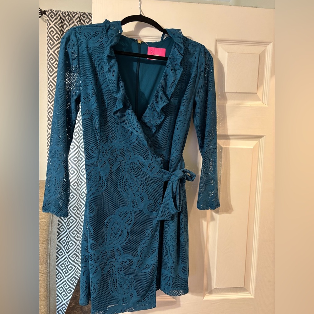 Teal Lace Wrap Romper